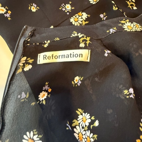 Reformation Black Floral Mock Neck Puff Sleeve Mini Dress Size 2 - Picture 2 of 15